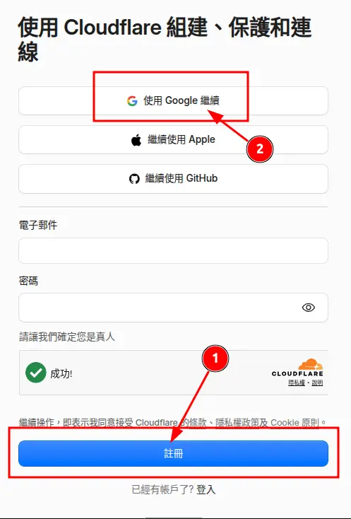 圖1:Cloudflare 註冊頁面